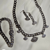 Cuban Link Evil Eye Necklace, Bracelet & Earring Set - Bansri Mehta Design