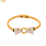 Double Headed Enamel Panther Headed Bangle Bracelet - Bansri Mehta Design