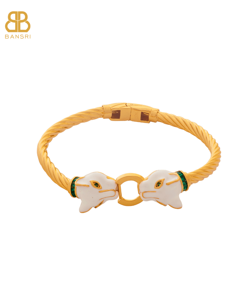 Double Headed Enamel Panther Headed Bangle Bracelet - Bansri Mehta Design