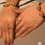 Gold Deux Panthera Headed Necklace, Bracelet Cuff, Earring & Ring - Bansri Mehta Design