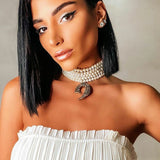 Detachable Regalia Pendant Pearl Choker Necklace