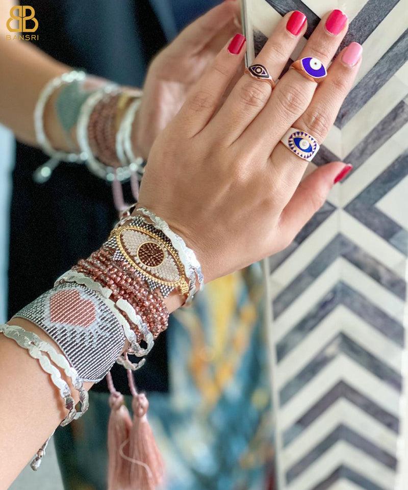 Silver-Gold Eye Shine Beaded Bracelet - Bansri Mehta Design