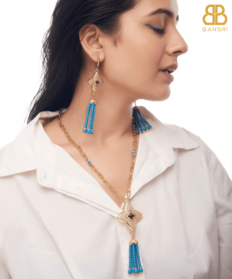 Flyer de lys Necklace & Earring Tassel Set - Bansri Mehta Design