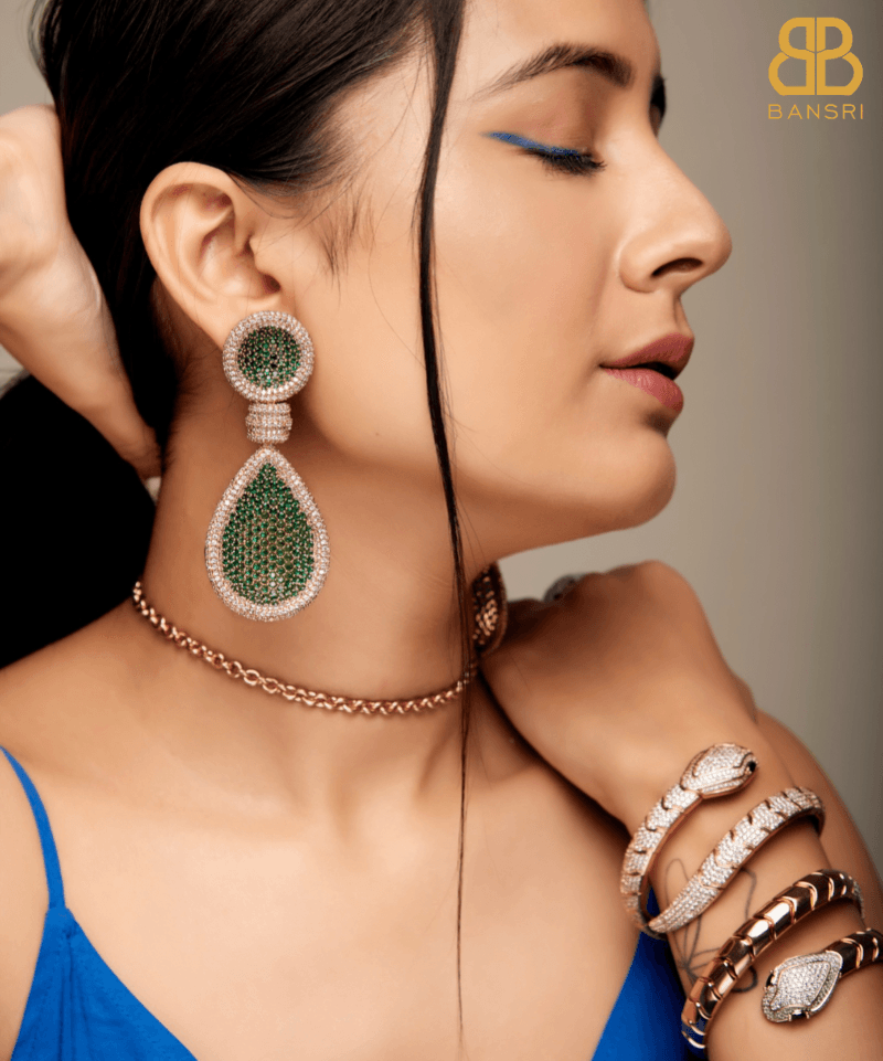 Kelly Crystal Encrusted Tear Drop Earrings - Bansri Mehta Design