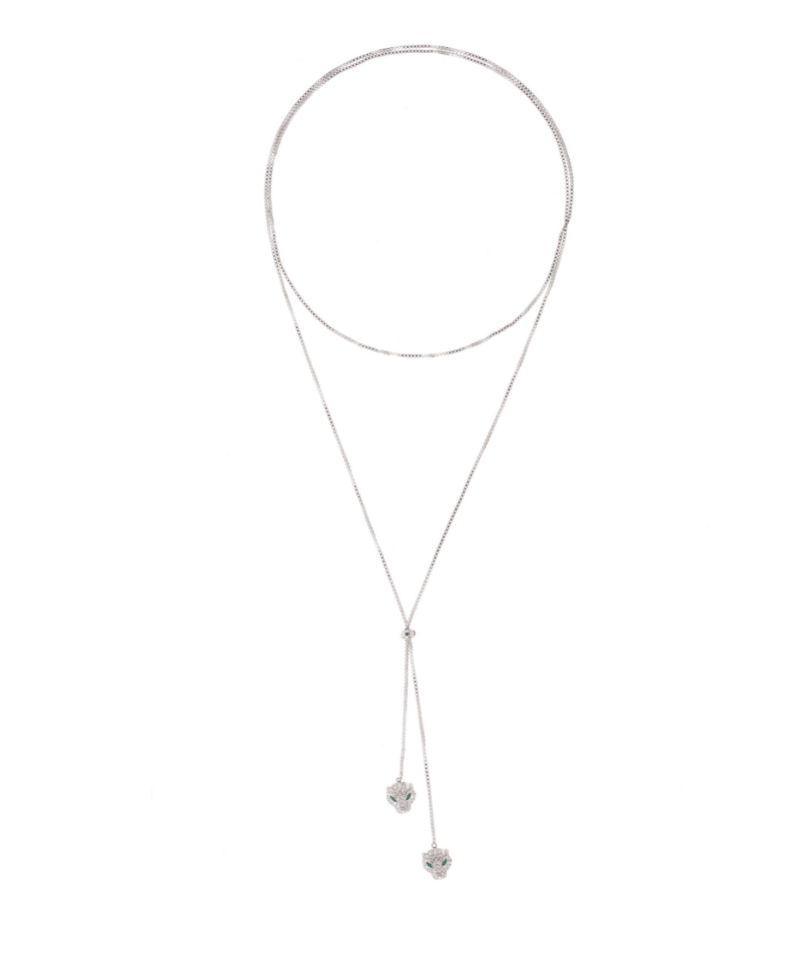 Double Headed Panthera Adjustable Lariat Necklace - Bansri Mehta Design