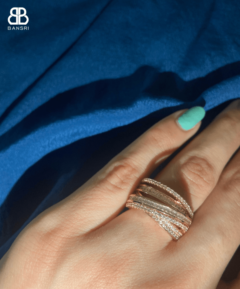Criss Cross Crystal Statement Ring - Bansri Mehta Design