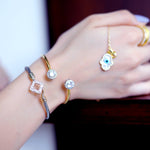 Heart Double Solitaire Flexi Bangle Bracelet & Stud Earrings Set - Bansri Mehta Design
