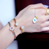 Heart Double Solitaire Flexi Bangle Bracelet & Stud Earrings Set - Bansri Mehta Design