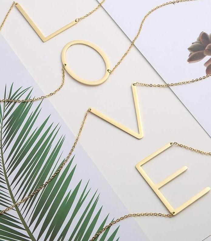 Sideway Big Initial 18k Gold Plated A-Z Pendant Necklace - Bansri Mehta Design