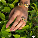 Gold Deux Panthera Headed Necklace, Bracelet Cuff, Earring & Ring - Bansri Mehta Design