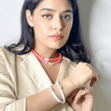Double Evil Eye Adjustable Wrap Bracelet-Necklace Choker with Swarovski Crystals - Bansri Mehta Design