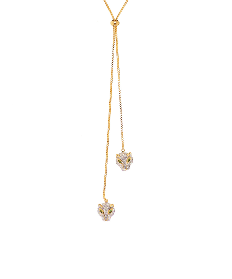 Double Headed Panthera Adjustable Lariat Necklace - Bansri Mehta Design