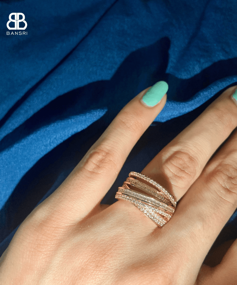 Criss Cross Crystal Statement Ring - Bansri Mehta Design