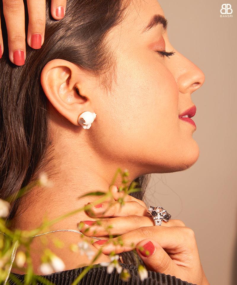 Enamel Panther Head Stud Earring - Bansri Mehta Design