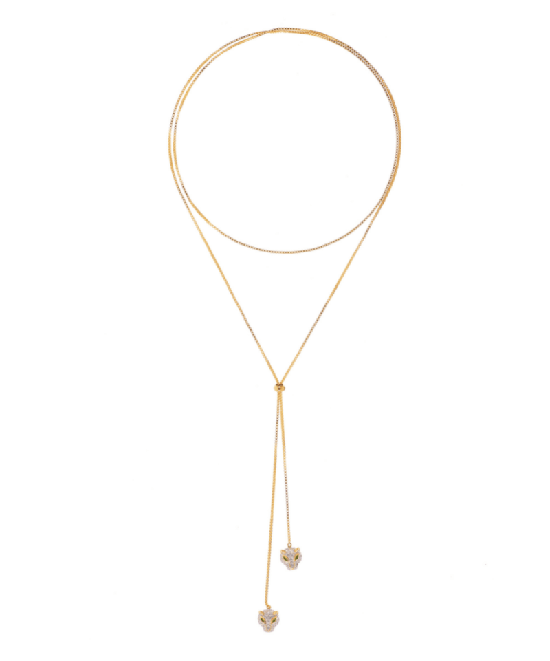 Double Headed Panthera Adjustable Lariat Necklace - Bansri Mehta Design