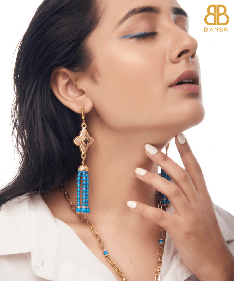 Flyer de lys Necklace & Earring Tassel Set - Bansri Mehta Design