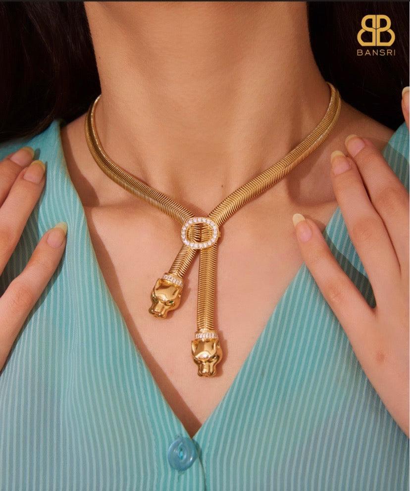 Double Headed Panthera Snakechain Dangler Necklace - Bansri Mehta Design