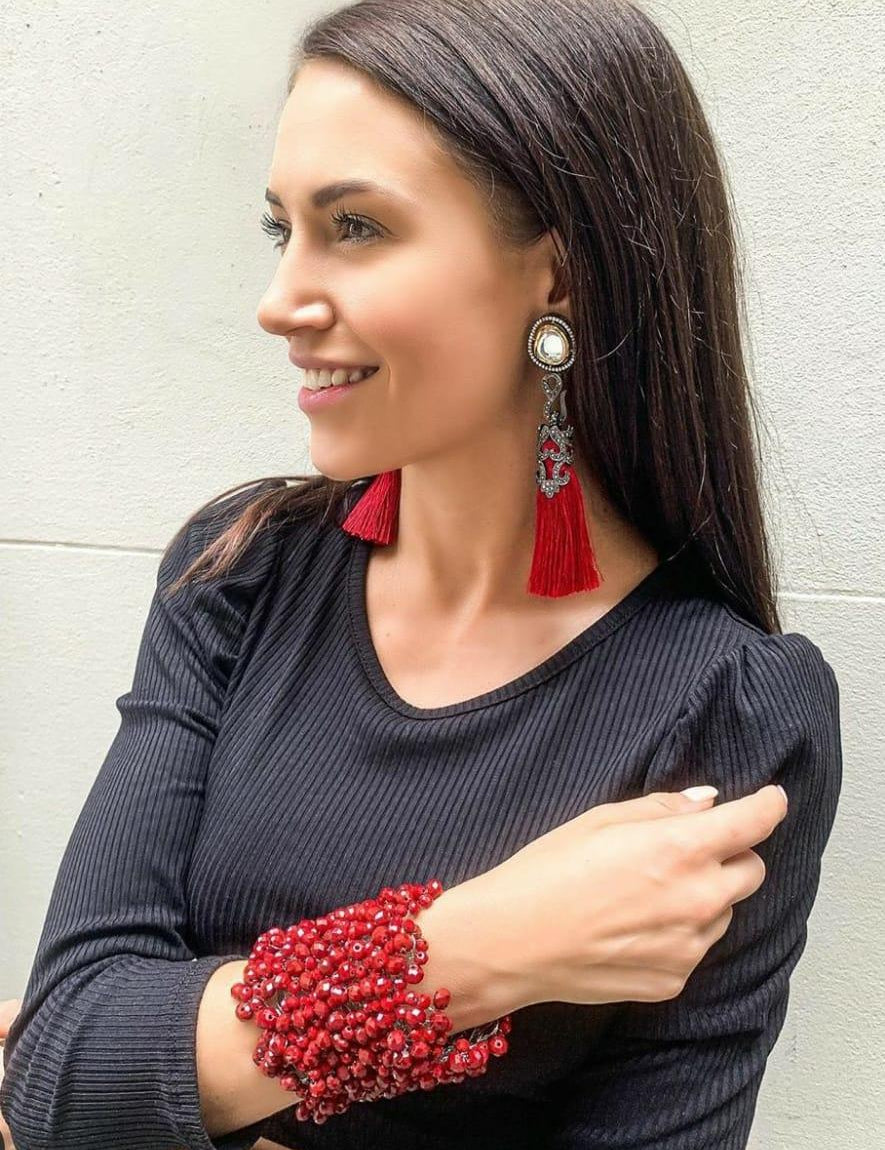 Vintage Vogue Tassel Duster Statement Earrings - Bansri Mehta Design