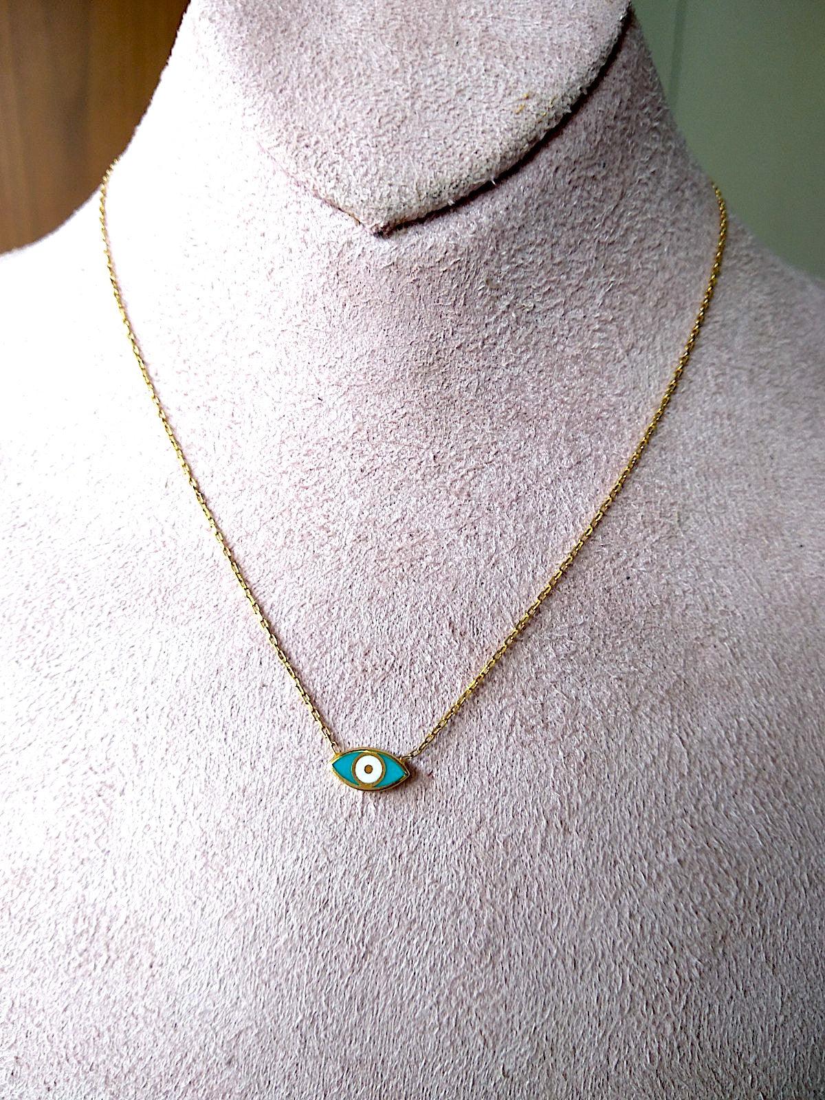 Reversible Two Toned Enamel Mini Evil Eye Necklace - Bansri Mehta Design