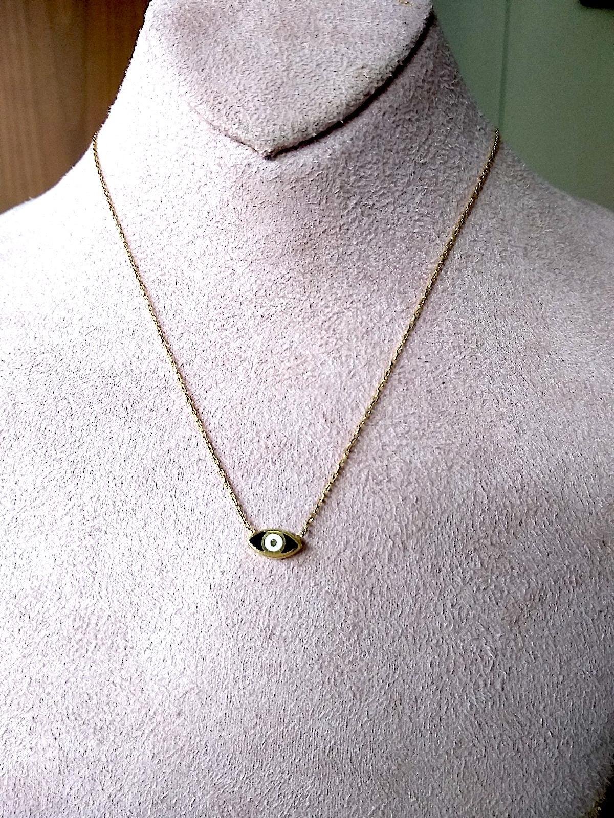 Reversible Two Toned Enamel Mini Evil Eye Necklace - Bansri Mehta Design