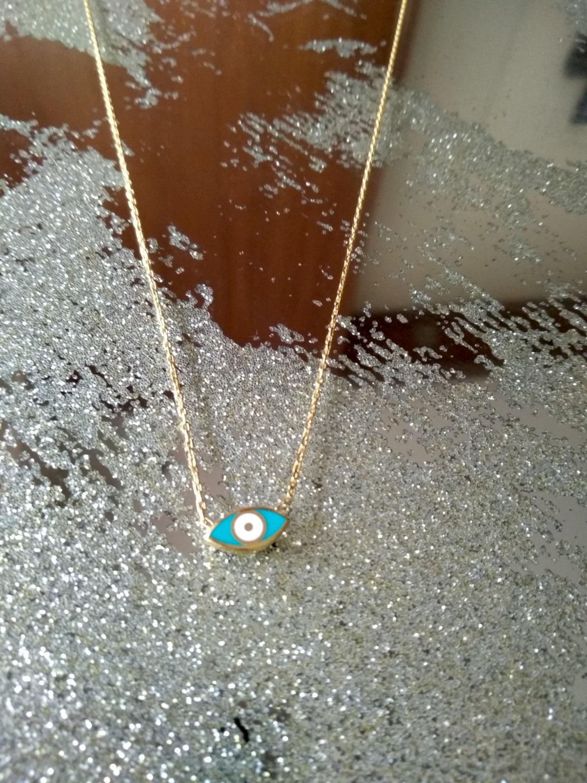 Reversible Two Toned Enamel Mini Evil Eye Necklace - Bansri Mehta Design
