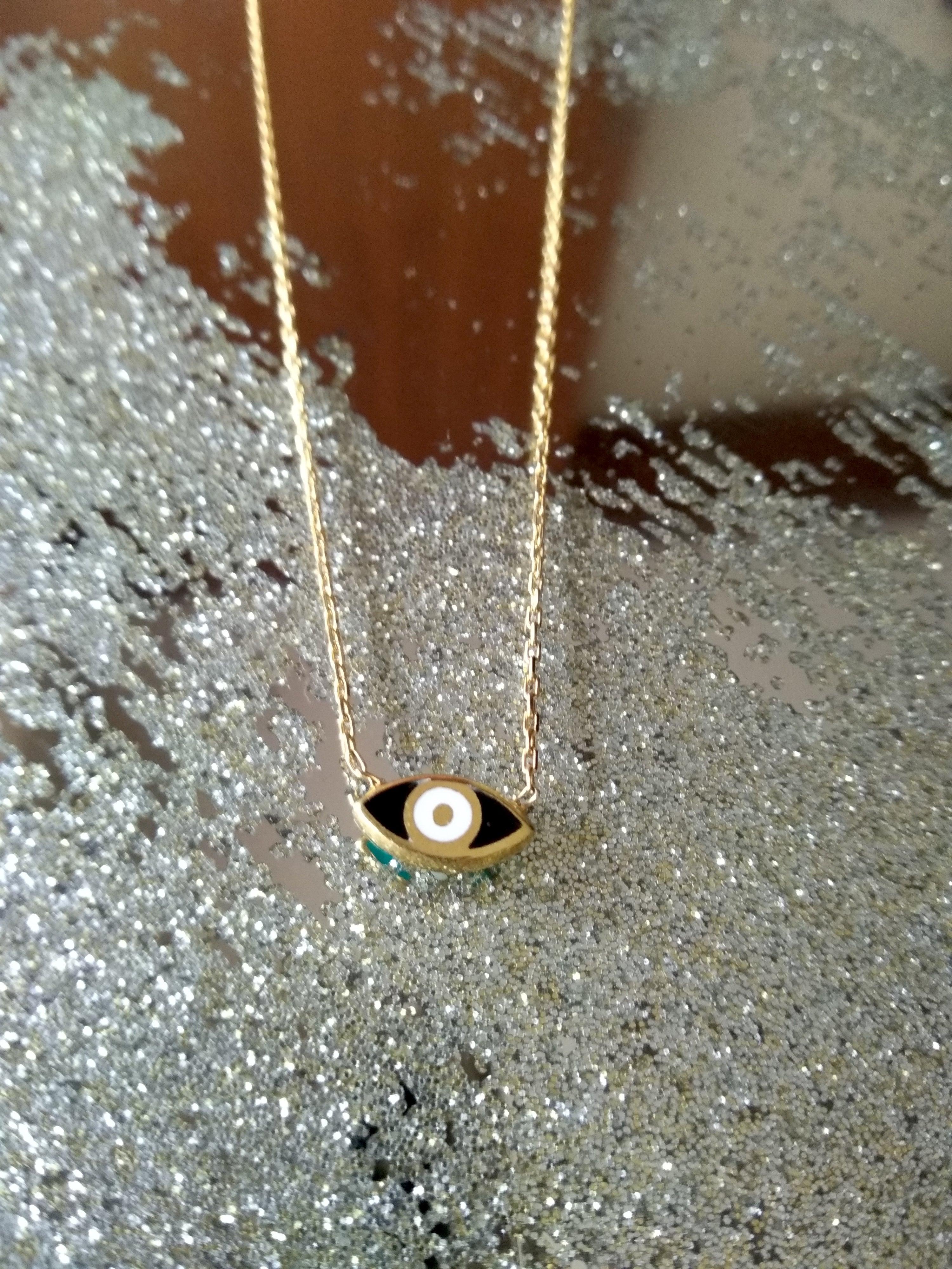 Reversible Two Toned Enamel Mini Evil Eye Necklace - Bansri Mehta Design