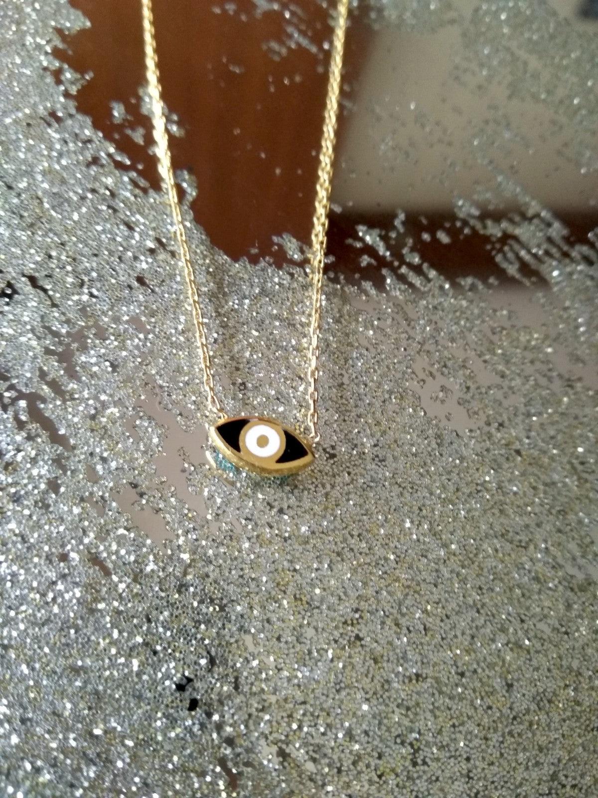 Reversible Two Toned Enamel Mini Evil Eye Necklace - Bansri Mehta Design