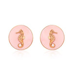 Pink CeCe Seahorse Medallion Earrings - Bansri Mehta Design