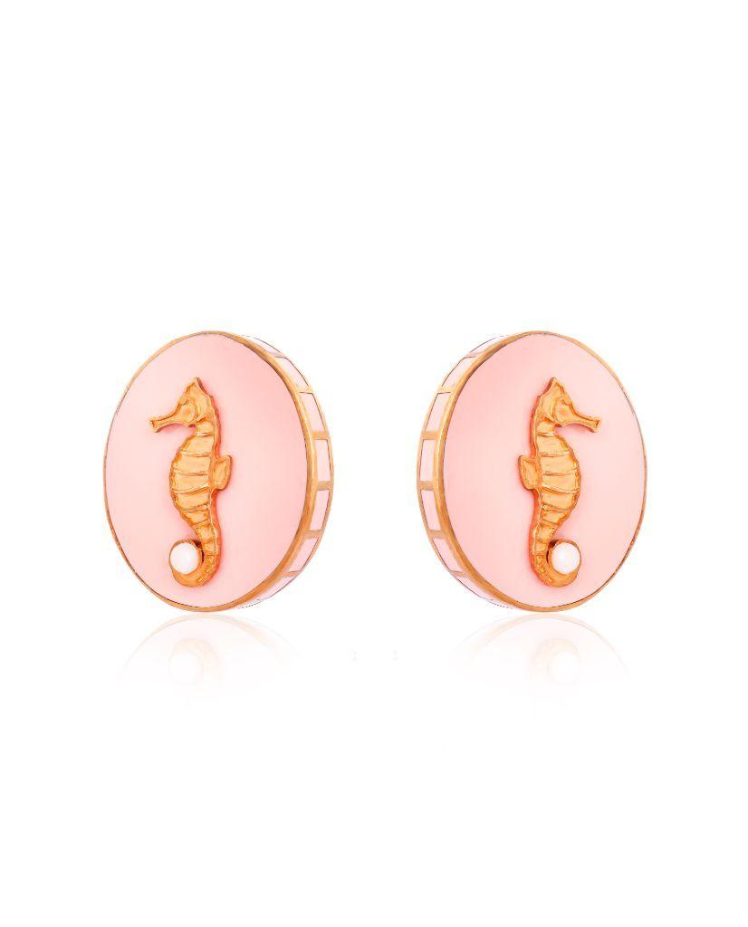 Pink CeCe Seahorse Medallion Earrings - Bansri Mehta Design