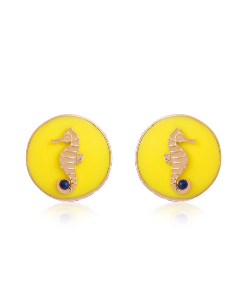 Poppy Yellow CeCe Seahorse Medallion Earrings - Bansri Mehta Design