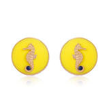 Poppy Yellow CeCe Seahorse Medallion Earrings - Bansri Mehta Design