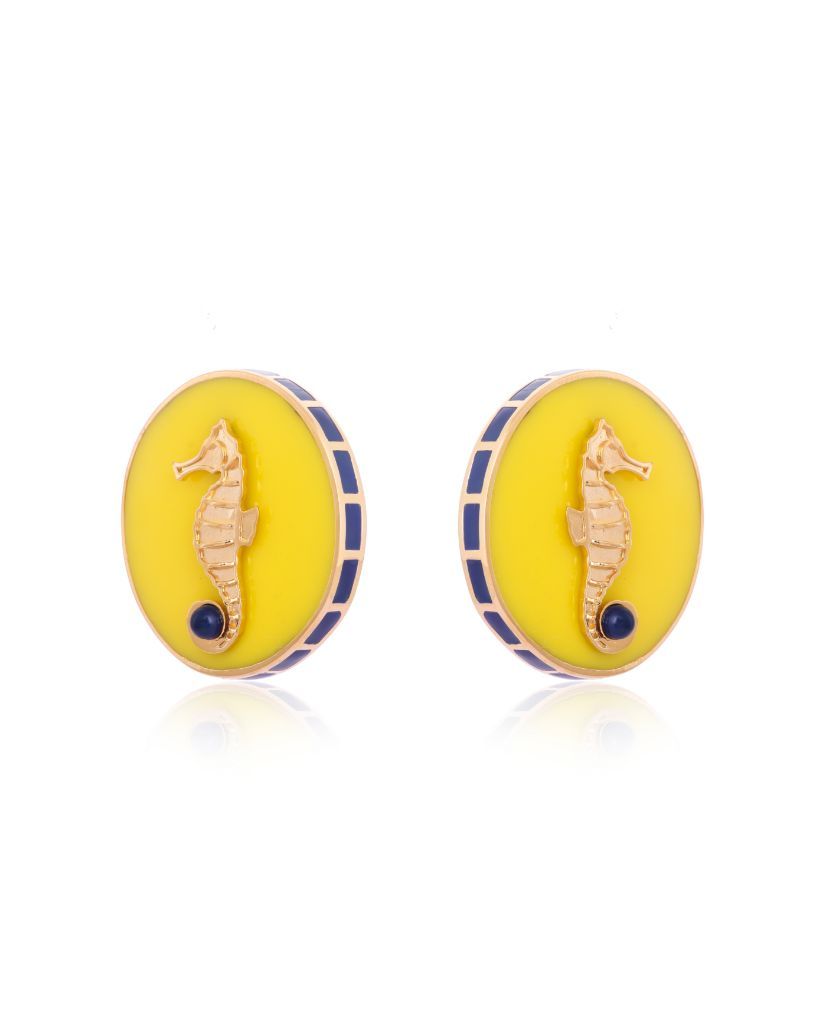 Poppy Yellow CeCe Seahorse Medallion Earrings - Bansri Mehta Design
