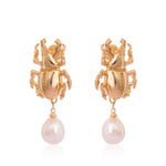 Scarab Pearl Drop Earrings - Bansri Mehta Design