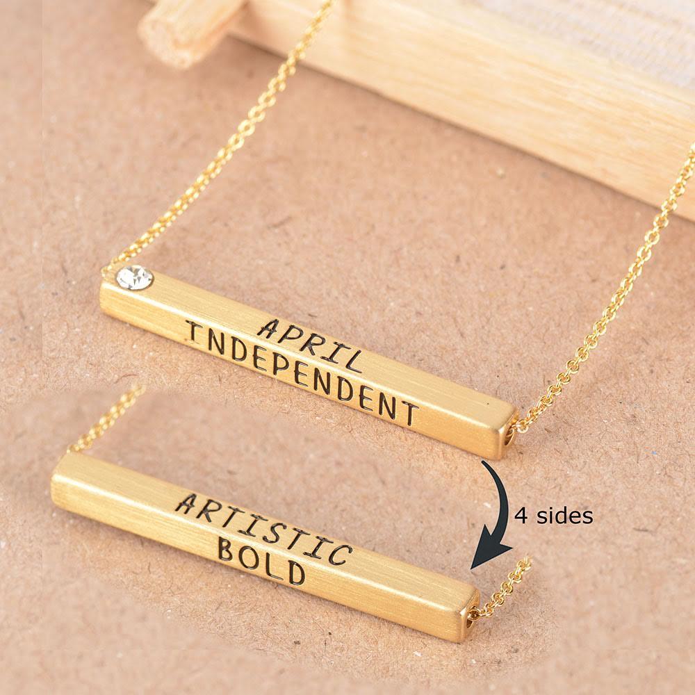 22k Gold Plated Birthmonth Engraved Bar Necklace - Jan to Dec - Bansri Mehta Design