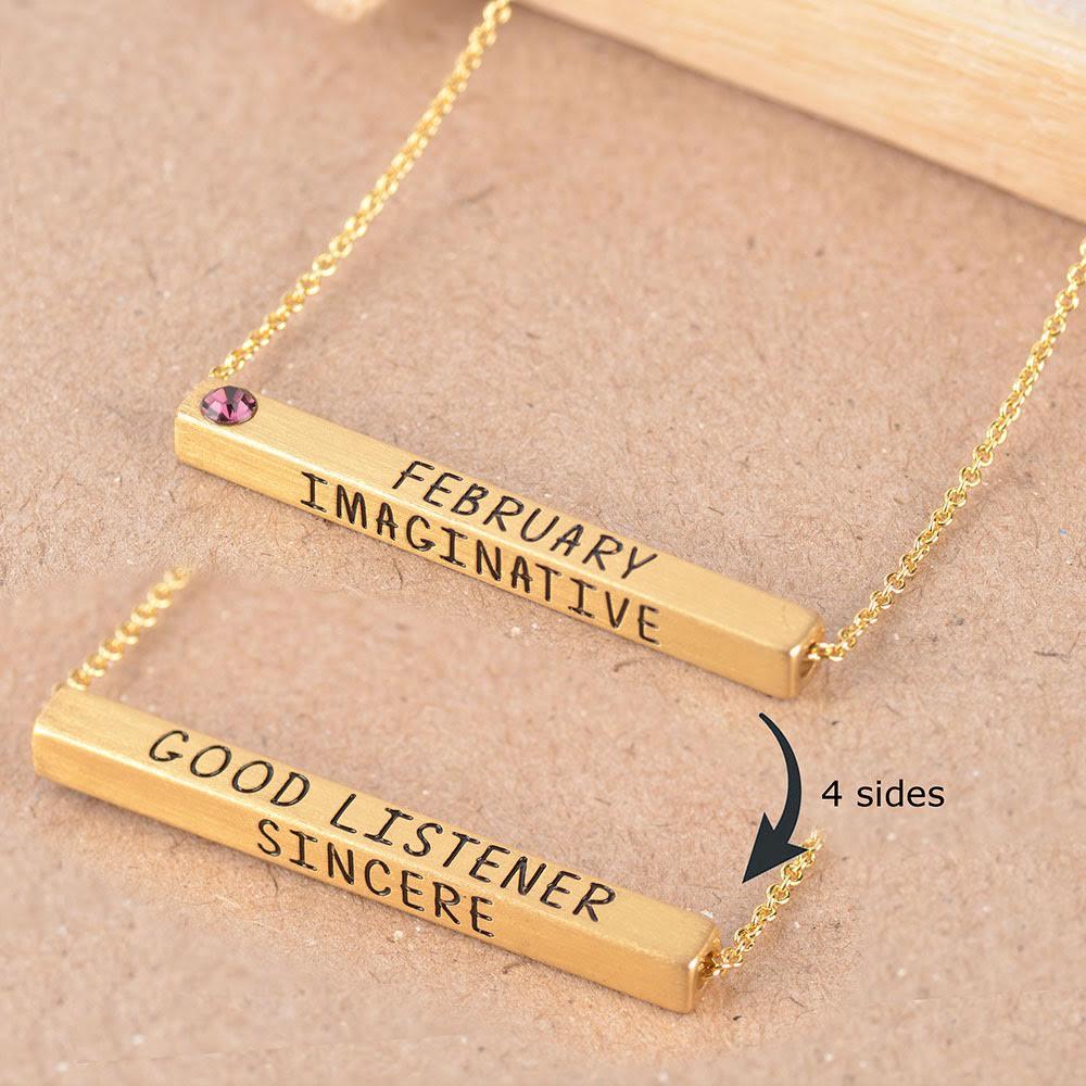 22k Gold Plated Birthmonth Engraved Bar Necklace - Jan to Dec - Bansri Mehta Design