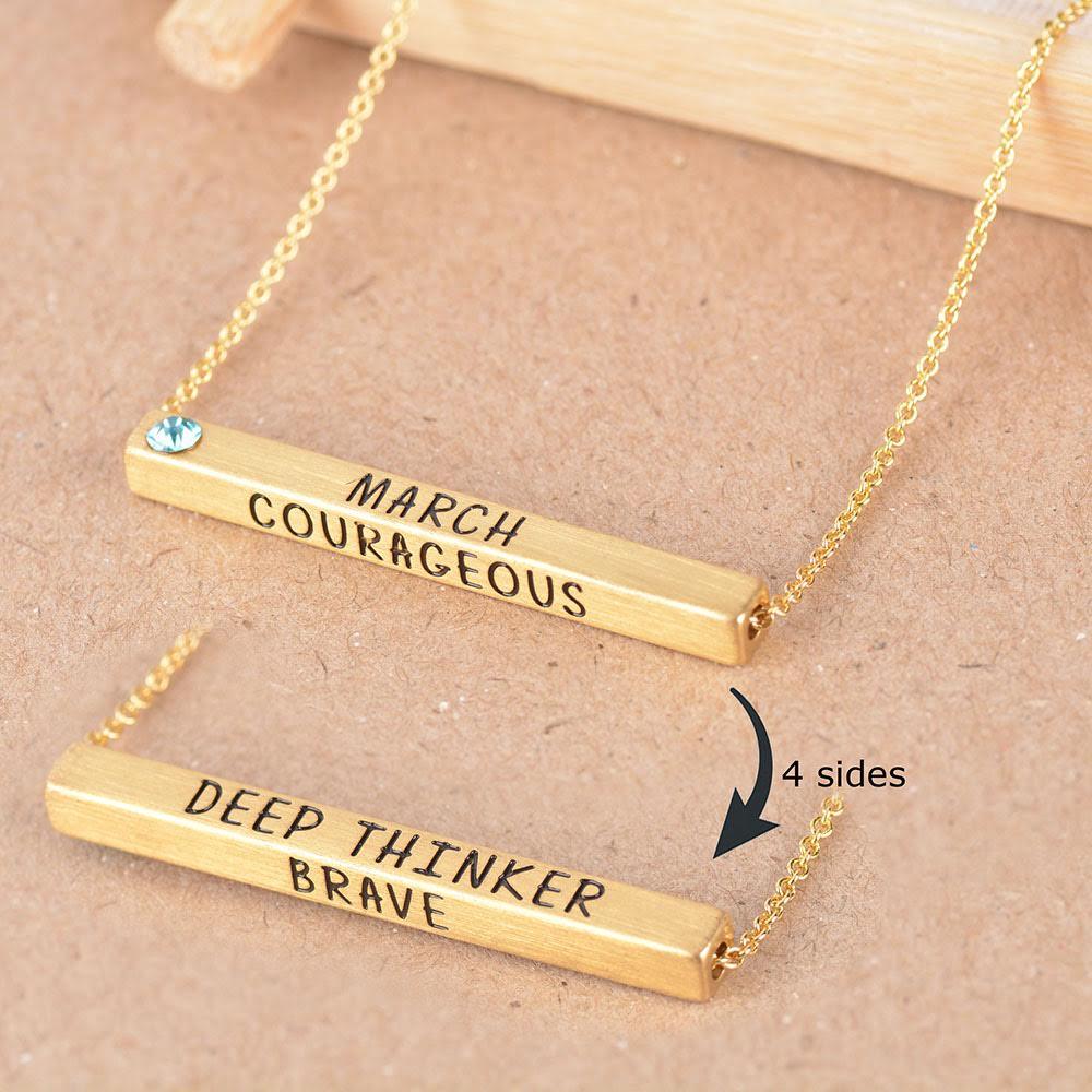 22k Gold Plated Birthmonth Engraved Bar Necklace - Jan to Dec - Bansri Mehta Design