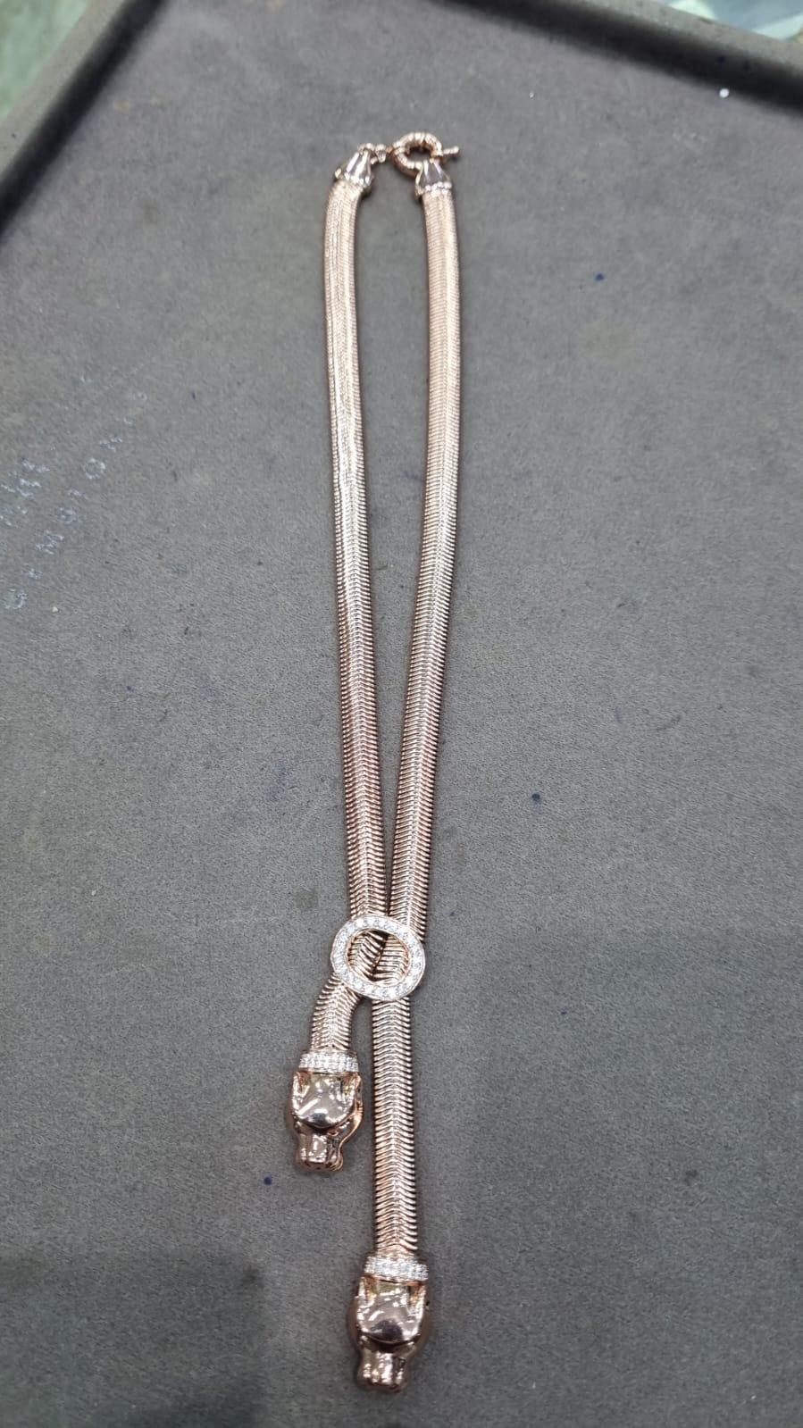 Double Headed Panthera Snakechain Dangler Necklace - Bansri Mehta Design