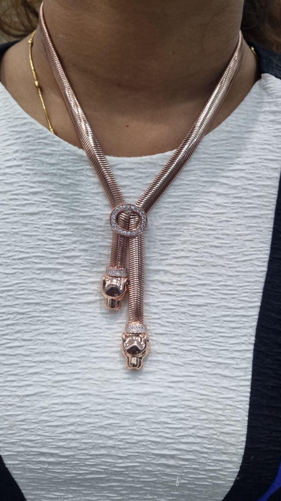 Double Headed Panthera Snakechain Dangler Necklace - Bansri Mehta Design