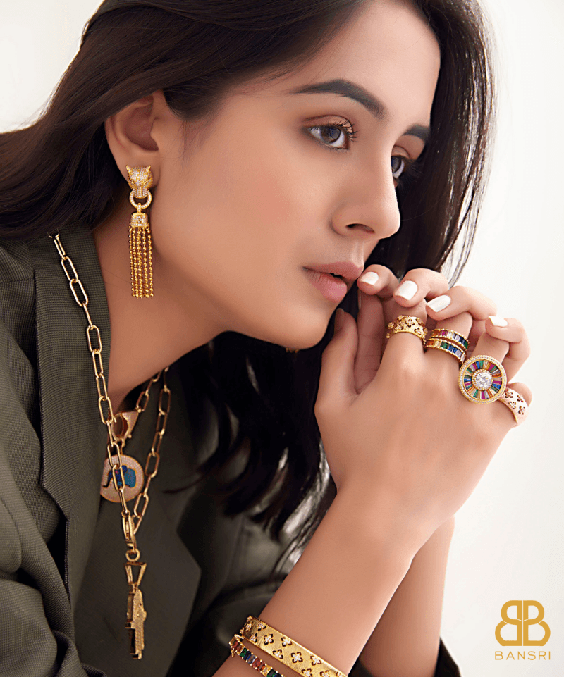 Gold Panther Beaded Necklace, Earring, Bracelet & Ring Set - Bansri Mehta Design
