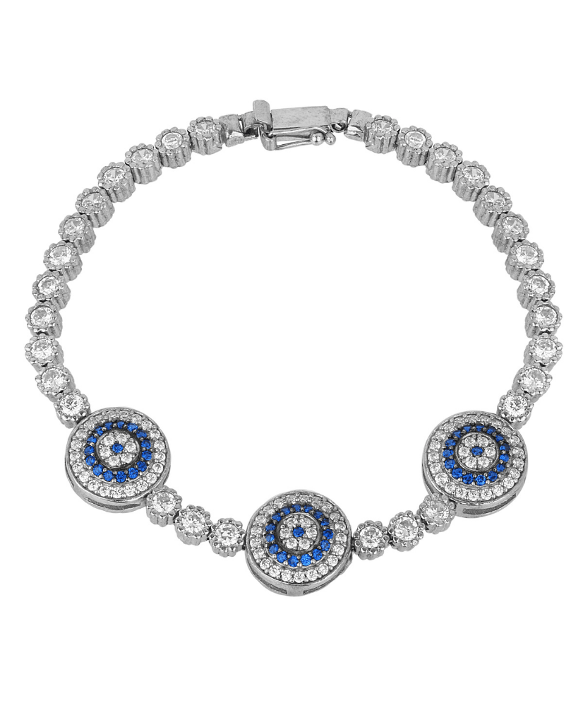 Trinity Evil Eye Tennis Bracelet with Swarovski Crystals & CZ Stones - Bansri Mehta Design