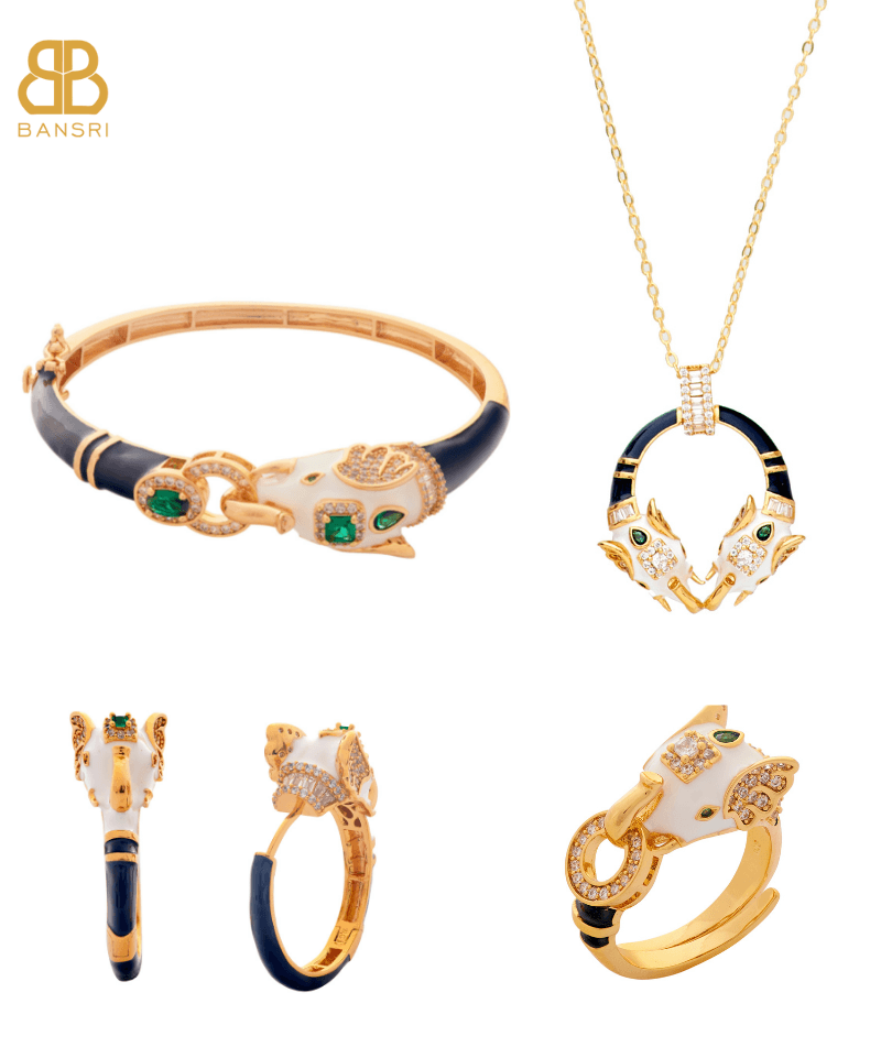 Safari Ele Necklace, Bracelet, Hoop Earrings & Ring Set - Bansri Mehta Design