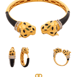 Gold Deux Panthera Headed Necklace, Bracelet Cuff, Earring & Ring - Bansri Mehta Design