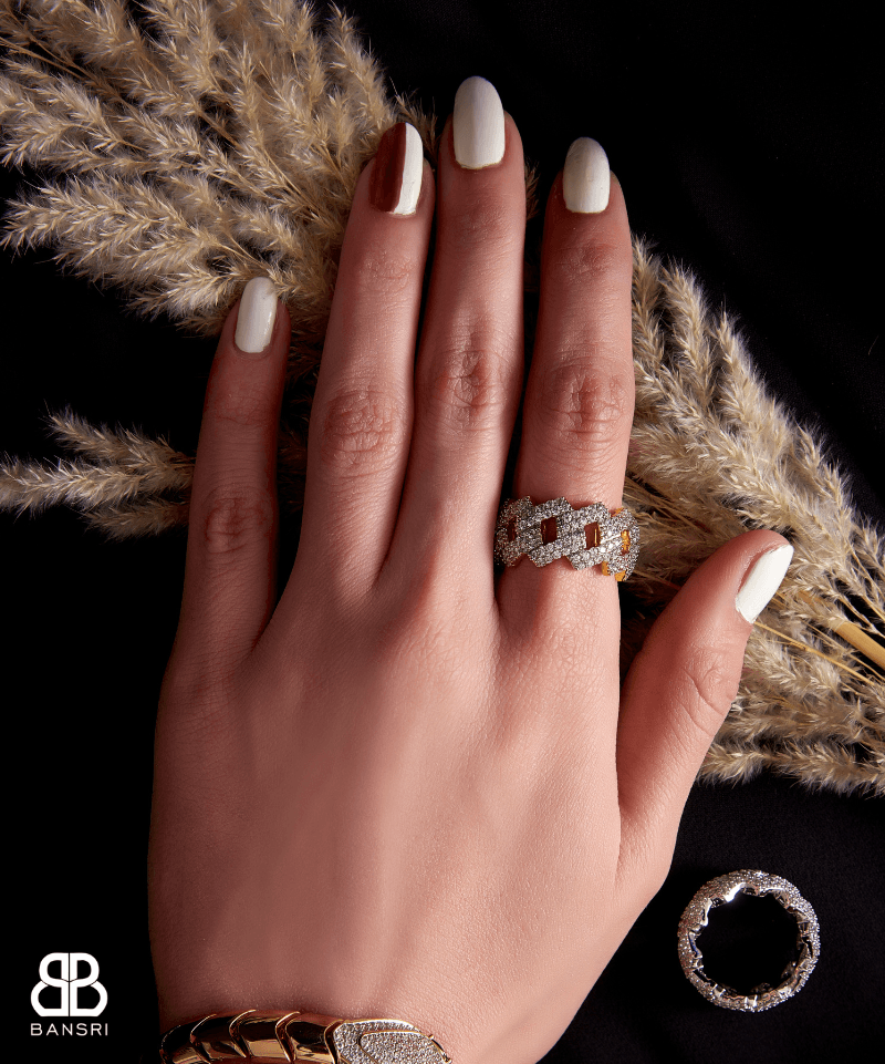 Swarovksi Cuban Link Band Ring - Bansri Mehta Design