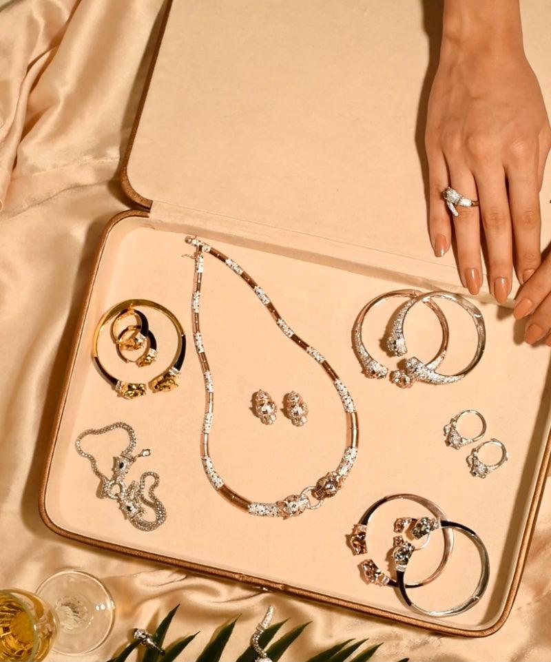 Le Panthera Rosegold Collar Necklace & Bracelet & Earring Set - Bansri Mehta Design