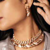 Gold Twisted Crystal Studded Collar Choker Necklace & Earring Set - Bansri Mehta Design