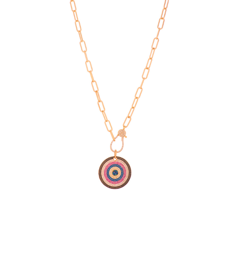 Multi Colored Medallion Evil Eye Disc Detachable Pendant Link Necklace