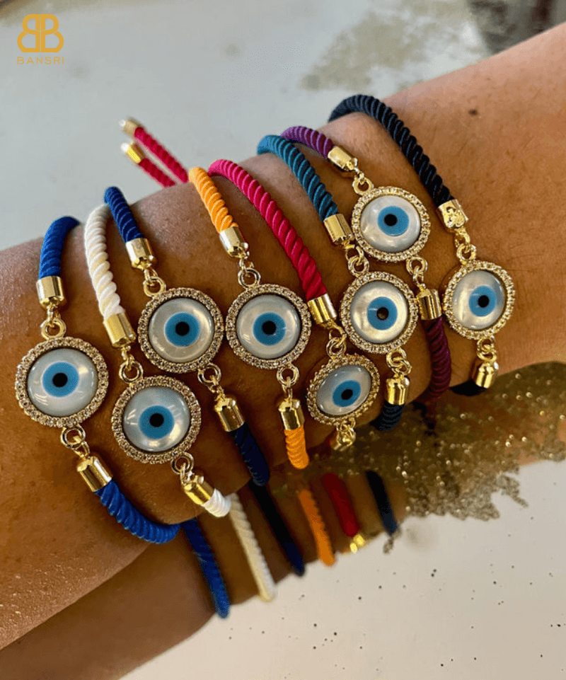 Evil Eye Disc Adjustable Cord Bracelet - Bansri Mehta Design