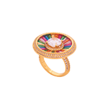 Rainbow Crystal Solitaire Disc Statement Ring - Bansri Mehta Design