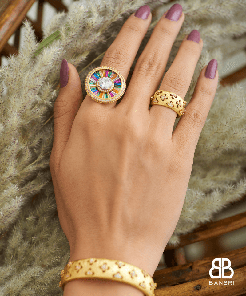 Imana Flexi Mesh Bracelet, Hoop Earrings & Ring Set - Bansri Mehta Design