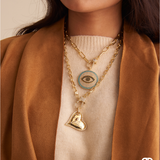 Big Medallion Evil Eye Disc Detachable Pendant Link Necklace